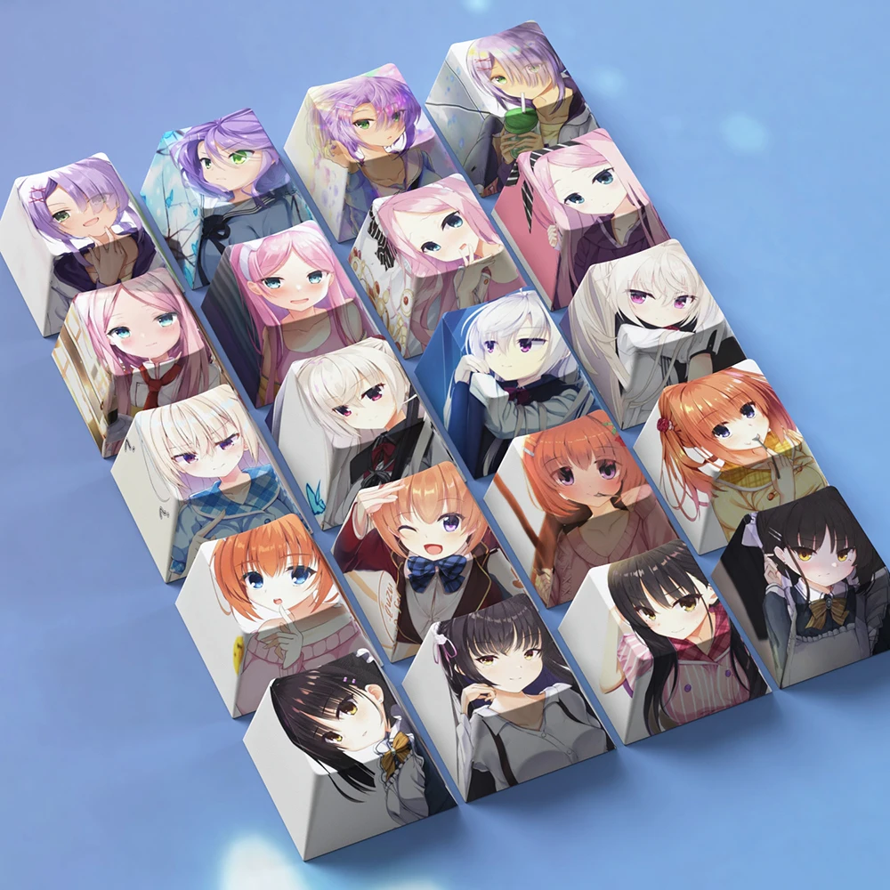 

Anime Hiuchidani Mei Akizuki Kanna PBT 4 Key Caps Cosplay Prop Shiki Natsume Five Sides Height Anime Print Key Caps Decoration
