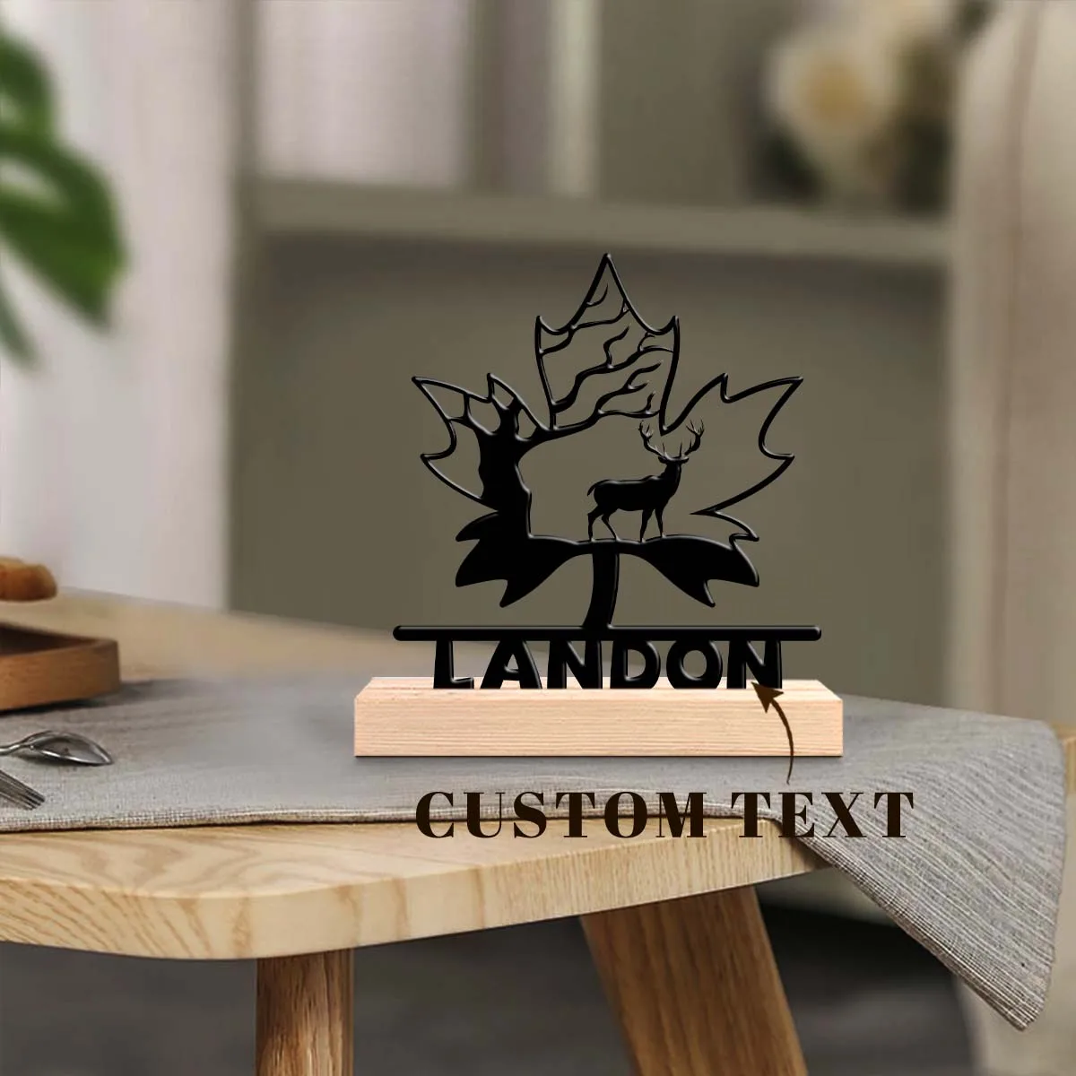 1pc Customized Wrought Iron Desktop Ornaments Custom Content With Wooden Base Unique Desktop Decoration Custom Gifts