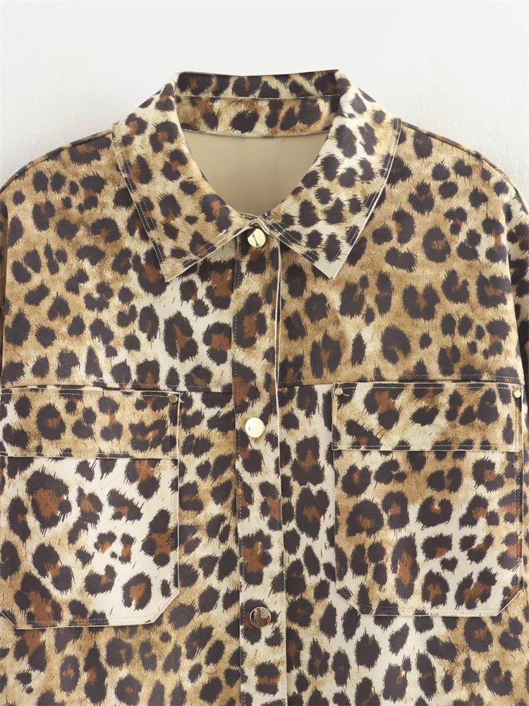 Kar&Otza 2024 Women\'s Autumn New Product Fashion Leopard print Suede Texture Effect Jacket Long Sleeve Coat