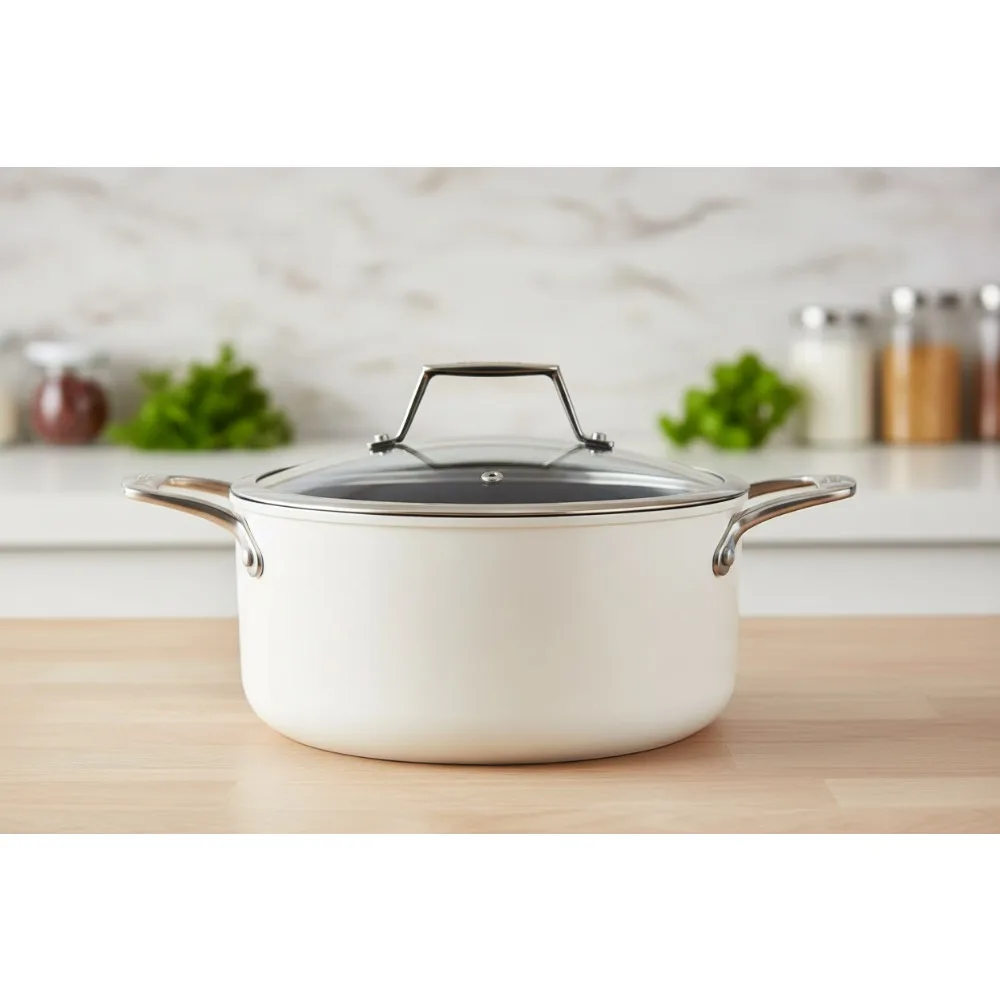 

5-Quart Ceramic Nonstick Soup Pot with Glass Lid, PFAS-Free, Oven Safe, Healthy Cooking for Families