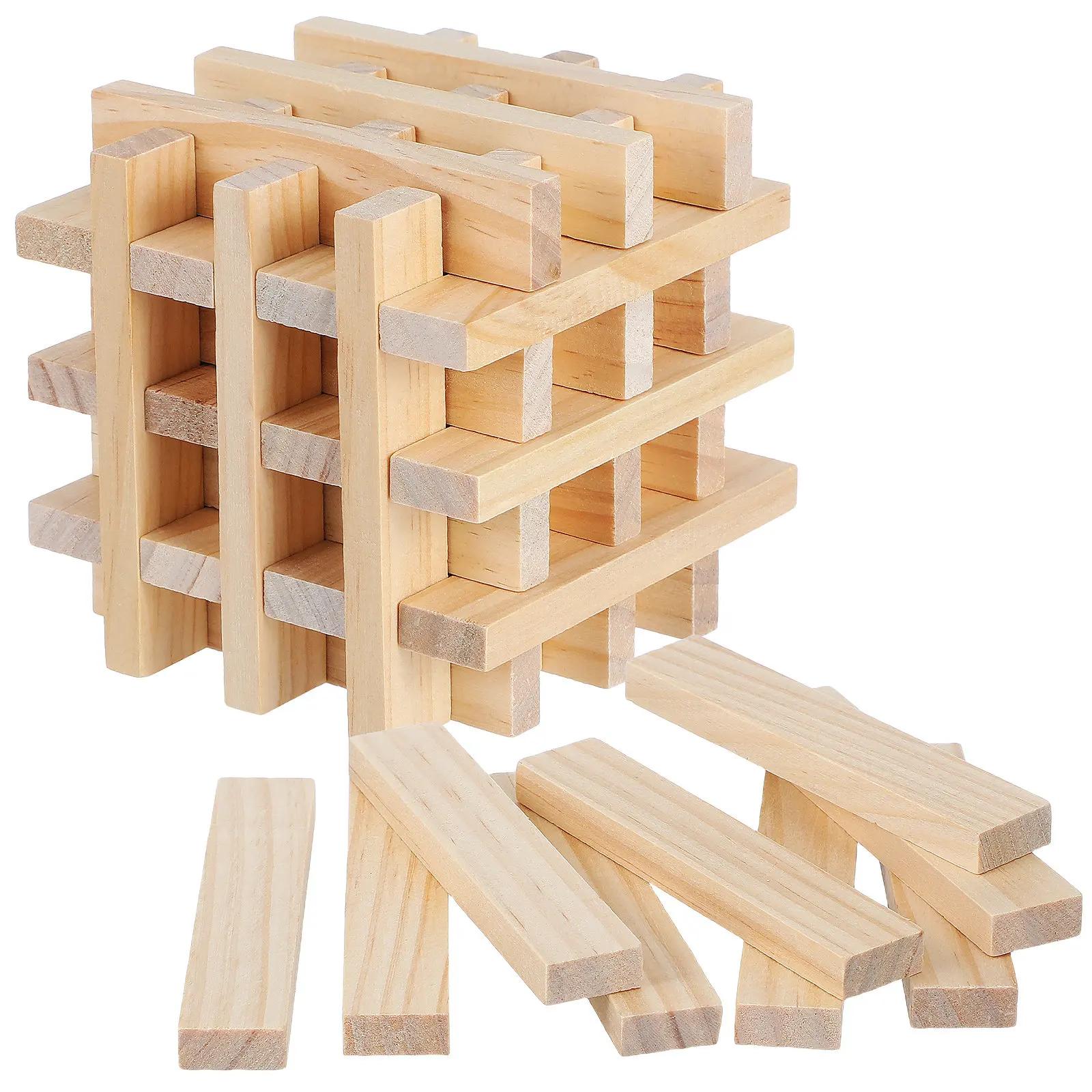 

100Pcs Wooden Sticks Natural Wood Planks Creative Building Set Educational Stacking Blocks for Kids Family Learning and