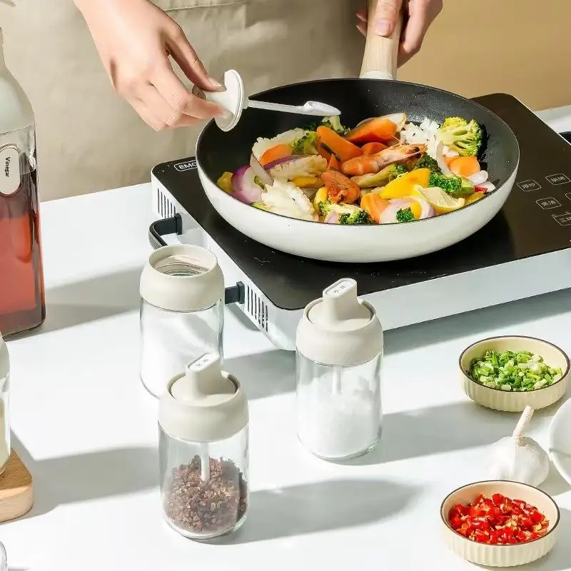 △ 250ML Oil Bottle Moisture-proof With Lid Spoon Pepper Jar Salt Shaker Multi-purpose Combination Glass Kitchen Seasoning Bottle