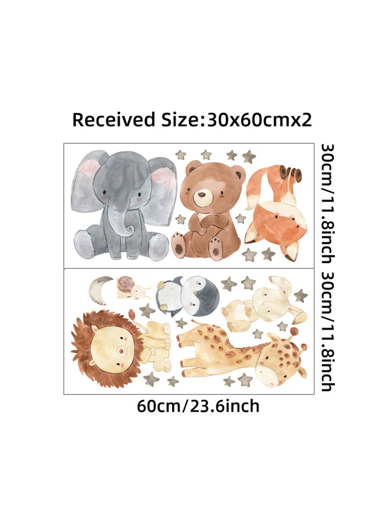 Cartoon Cute Africa Animals Wall Stickers Elephant Giraffe Bear Fox Kids Room Kindergarten Home Decoration