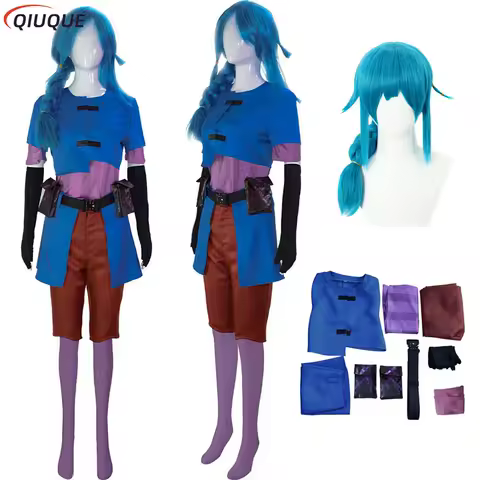 Anime Arcane Cosplay Jinx Junior Childhood Costume Wig Game LOL Powder The Loose Cannon Uniform Coat Pants Accessories