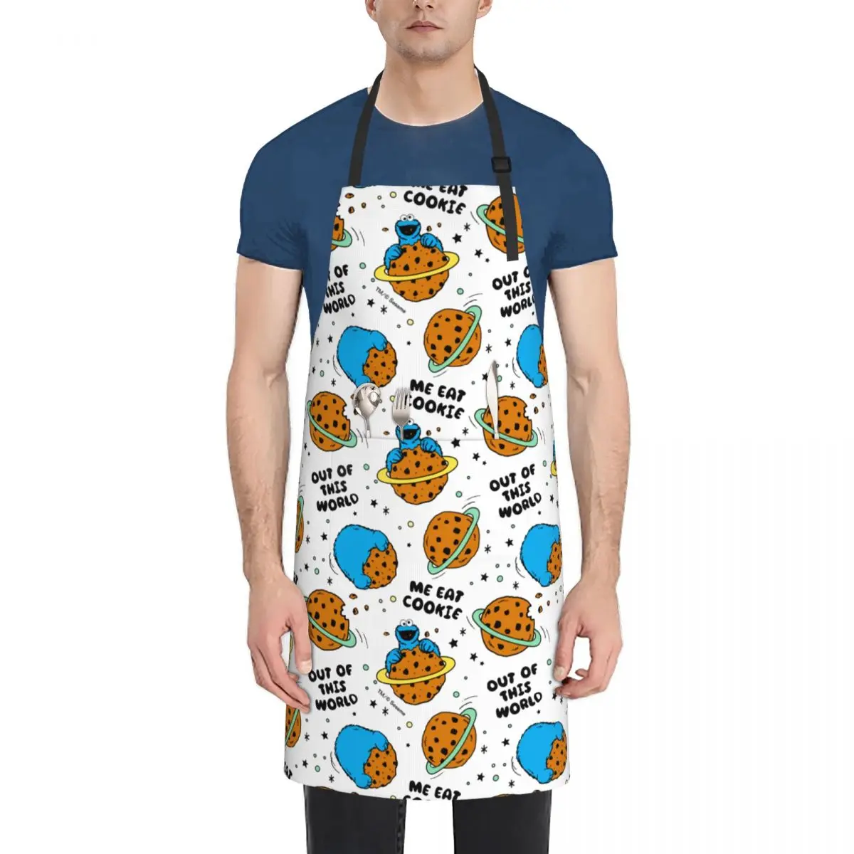 Cute Cookies Monsters Chef Apron with 2 Pockets Waterdrop Resistant Adjustable Neck Strap Baking Aprons for Women Men Chef