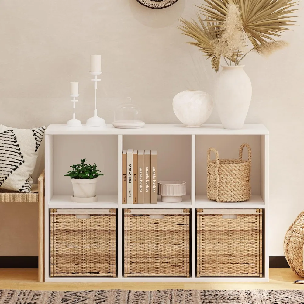 Drewniany organizer z 6 kostkami zamykanymi na tył, biała półka kostkowa, wytrzymały organizer z przegródkami do przechowywania.