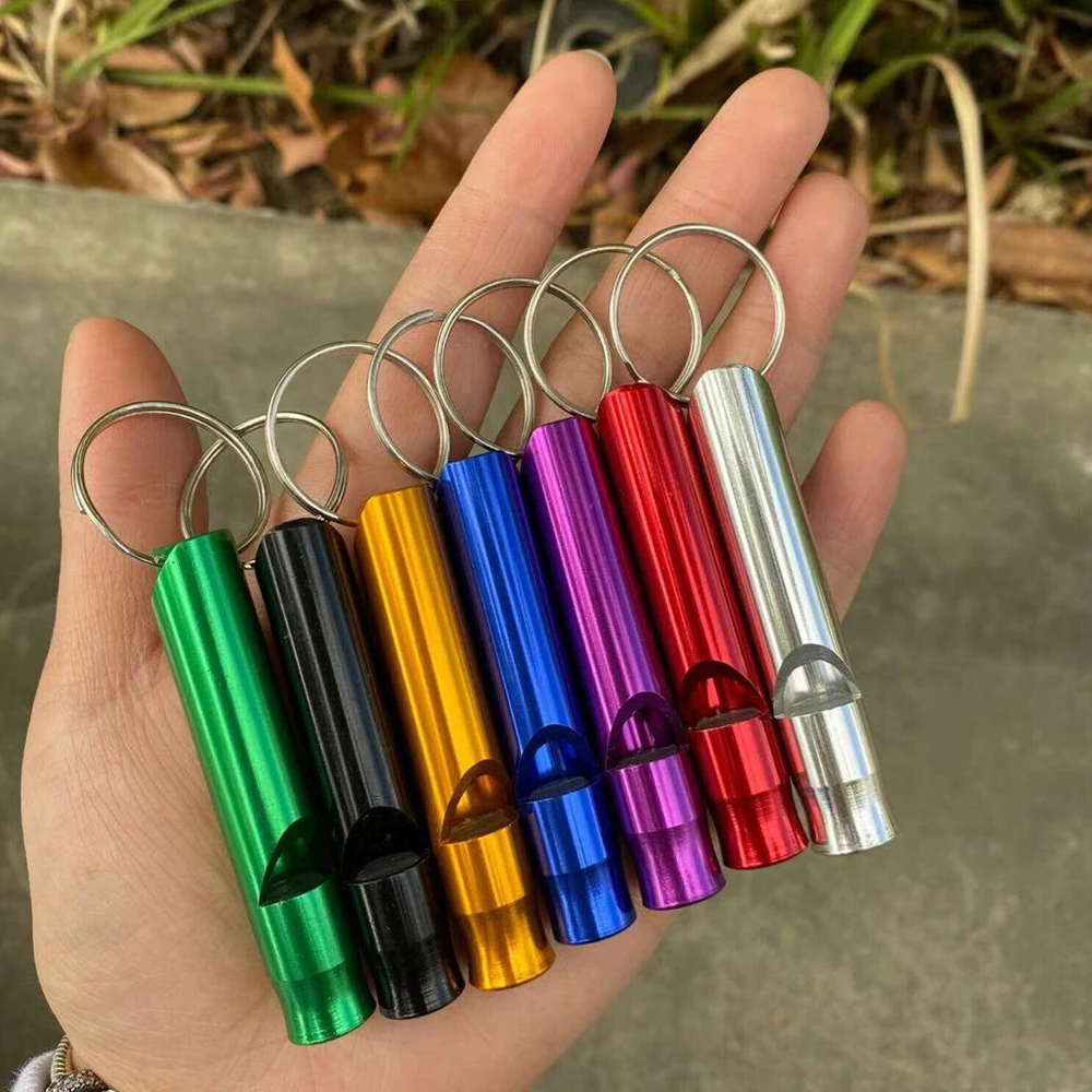 12pcs Mixed Aluminum Emergency Survival Whistle Fashion Key Chains Keyring for Camping Hiking Outdoor Tool Party Decoration