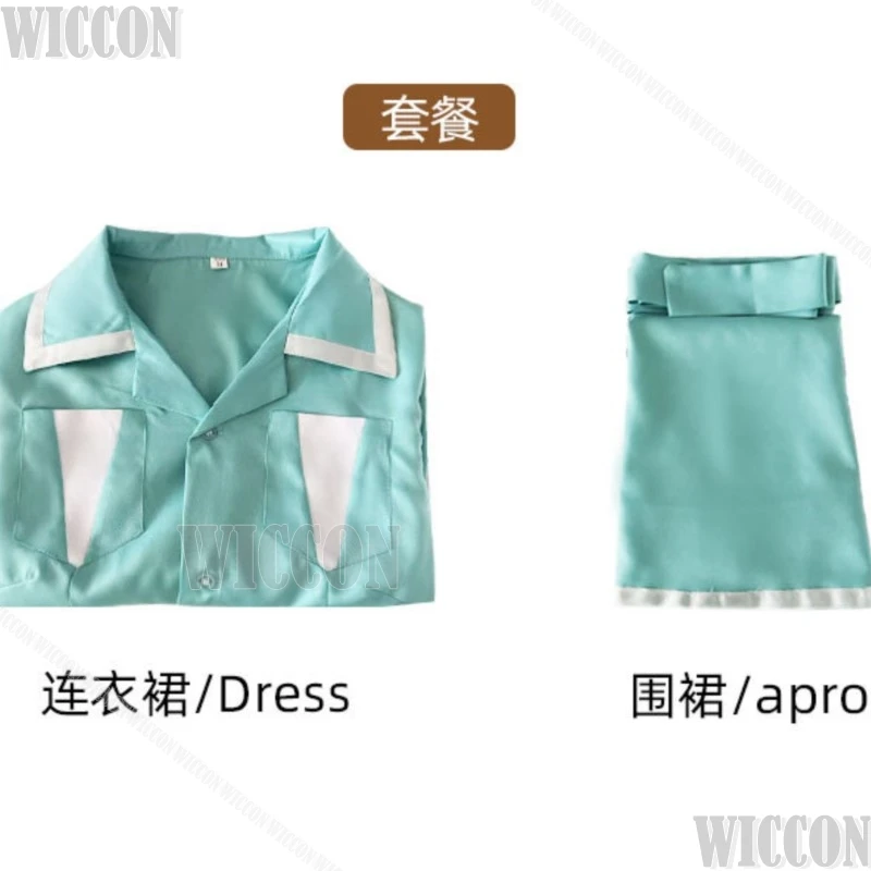 Официантка ужас ТВ фильм Твин косплей пикс костюм синее зеленое платье Apro женщина девушка одежда Рождество Хэллоуин Navidad Carnaval