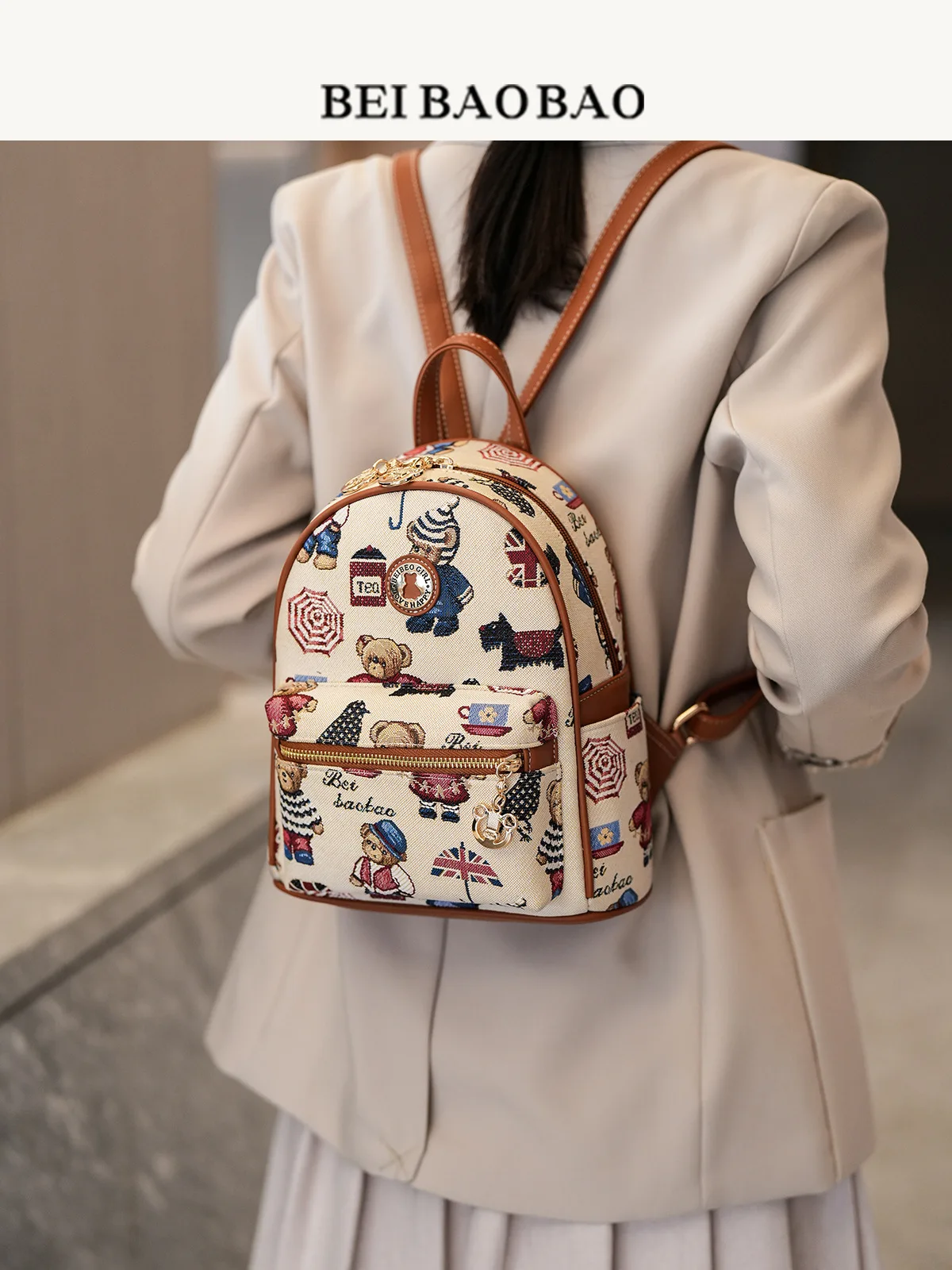 Beibaobao กระเป๋าเป้สะพายหลัง 2025 ใหม่แฟชั่นความจุขนาดใหญ่กระเป๋าเป้สะพายหลังนักเรียนการ์ตูนตุ๊กตาหมีกระเป๋าเป้สะพายหลัง