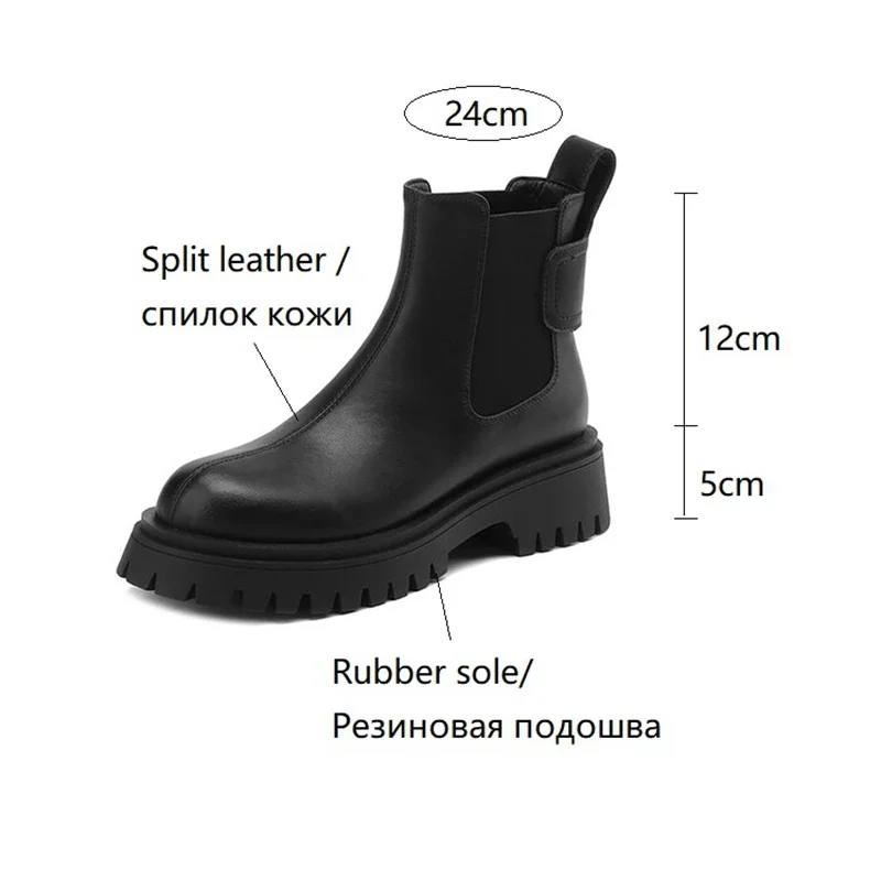 NEW Autumn Women Boots Split Leather Shoes for Women Round Toe Chunky Heel Boots Winter Short Boots Platform Ankle Boots Women