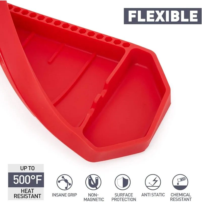 3pcs Large Non-Slip Flexible Tool Tray, Tool Mat, Organizer,  Storage,  Grip Mats, No Magnets (Red)