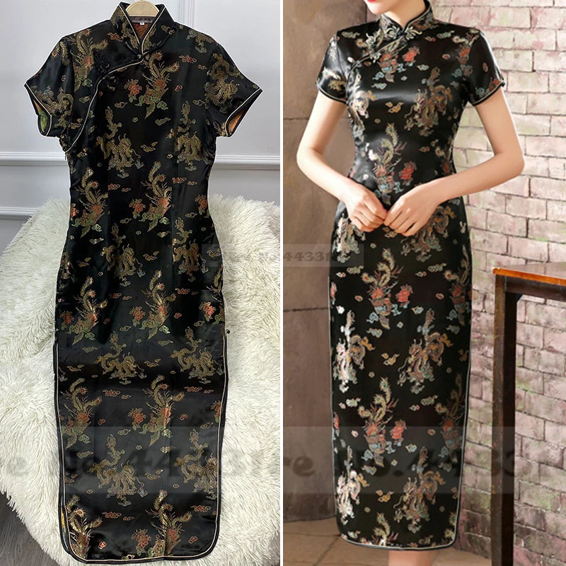 Plus Size 3XL-6XL Women Long Qipao Classic Chinese Style Dress Cheongsam Retro Brocade Dragon Phoenix Vestidos Oriental Clothing