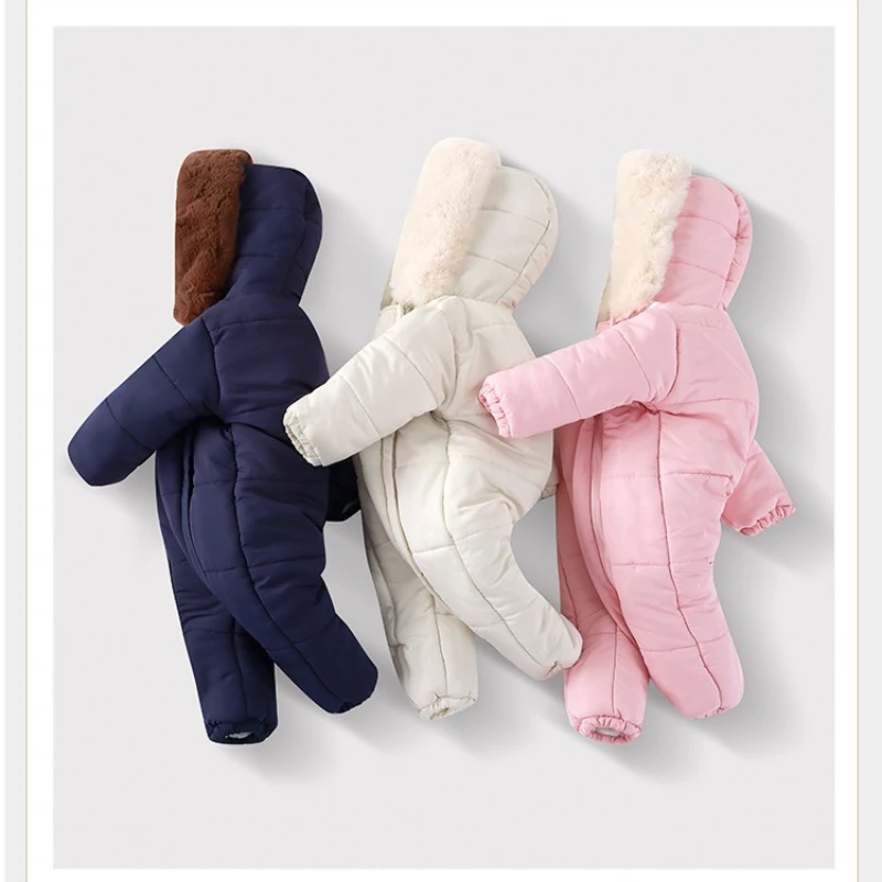 Winter Newborn Baby Rompers Girl Clothes Thicken Baby Romper With Gloves Warm Baby Jumpsuit Hooded Plus Velvet  789