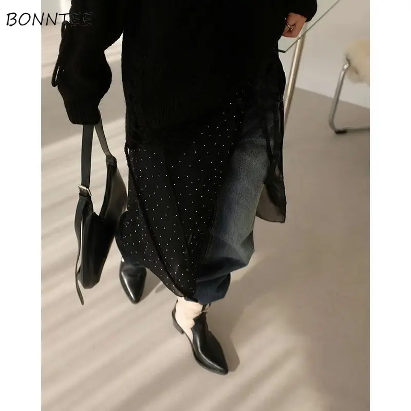 

Lace Skirts Women Side-slit Lace Up Thin Slim Layering All-match Korean Style Dot Breathable Ins Voile Streetwear Loose Fashion