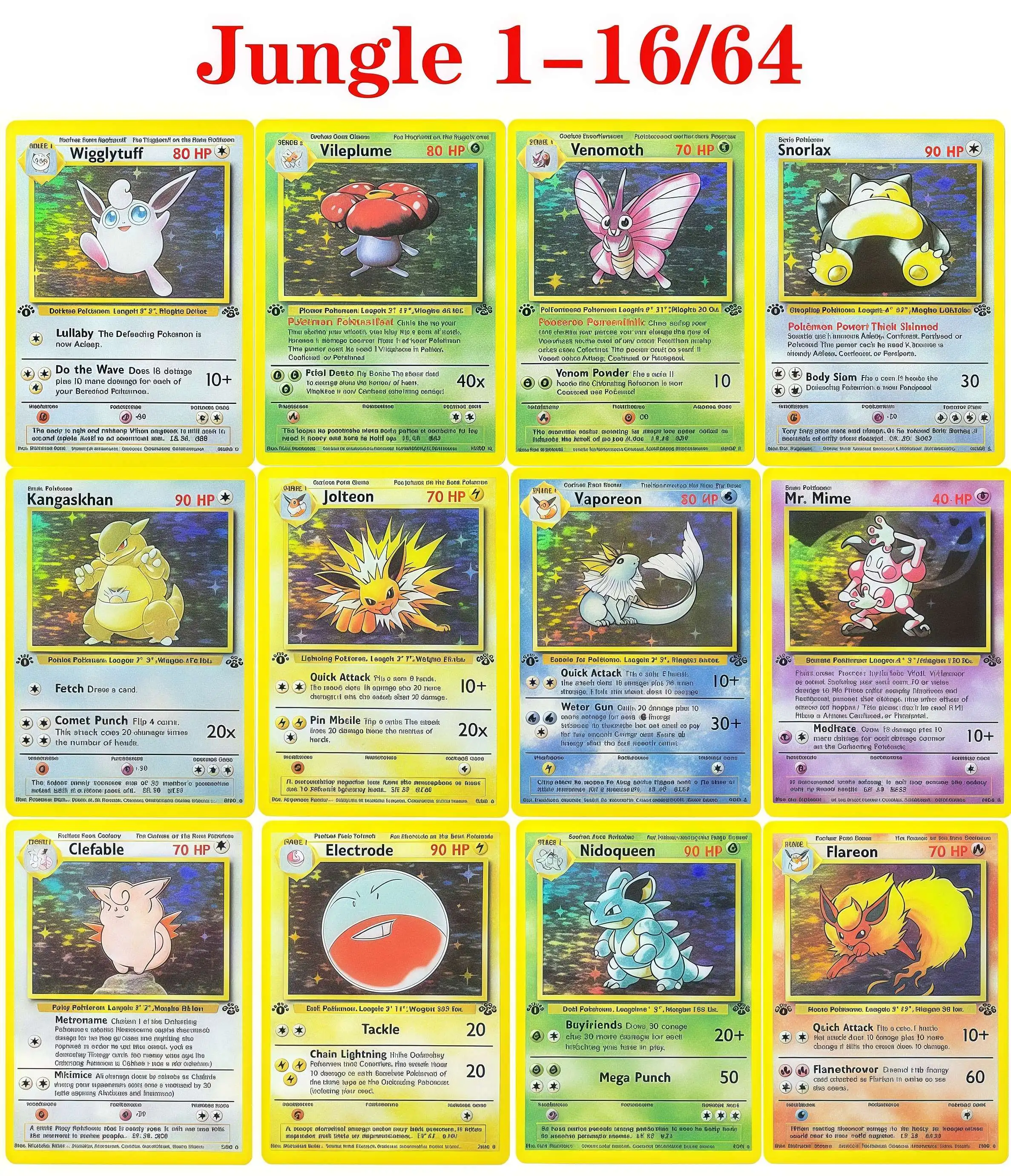 

Foil Proxy PKM Cards (Jungle) Electrode Jolteon Mr.Mime Snorlax Pinsir Vaporeon Collectible Trading Card for PTCG Battles