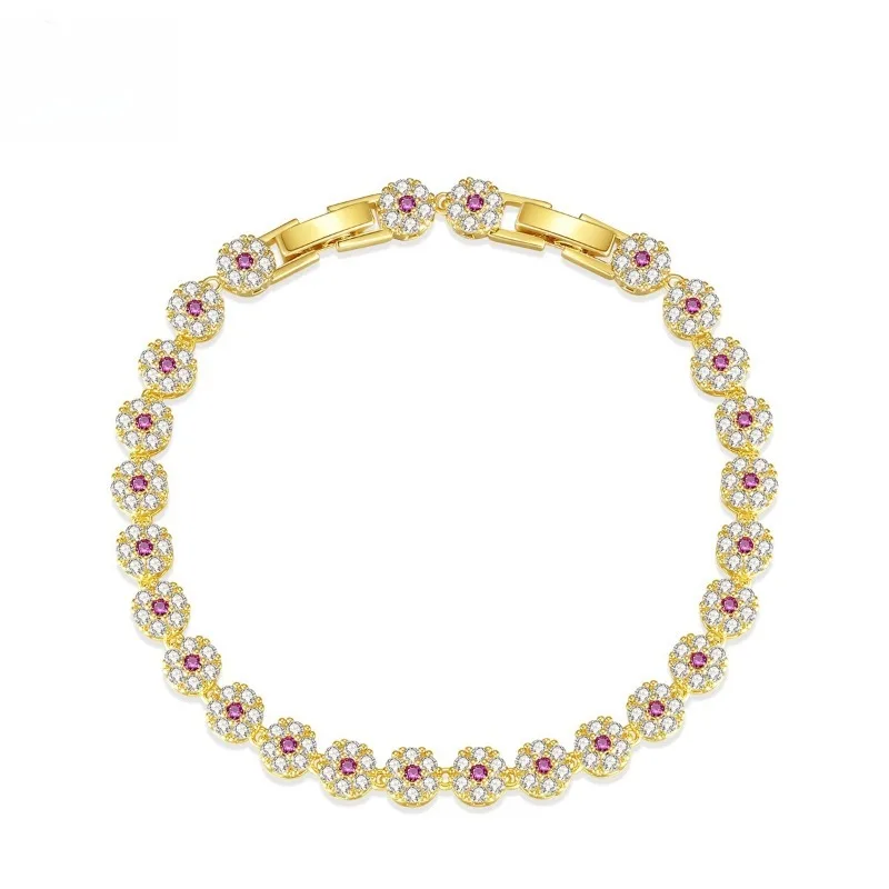 Elegant Zircon Flowers Bracelet Halo Daisy Cluster Link Charm Sparkly Rhinestones Wedding Jewelry For Women Gift