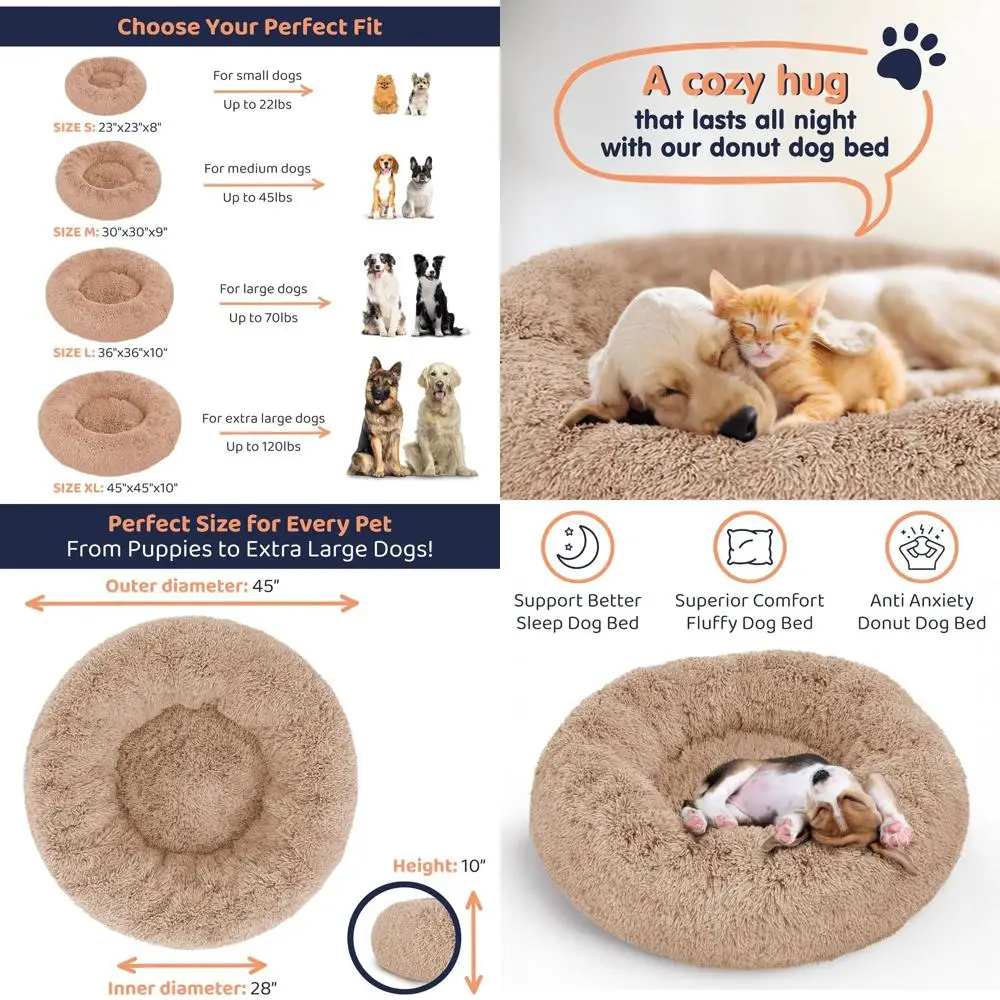 

Luxury Plush Dog Bed - Comfort and Anxiety Relief with Cozy Round Design (X-Large, Camel)