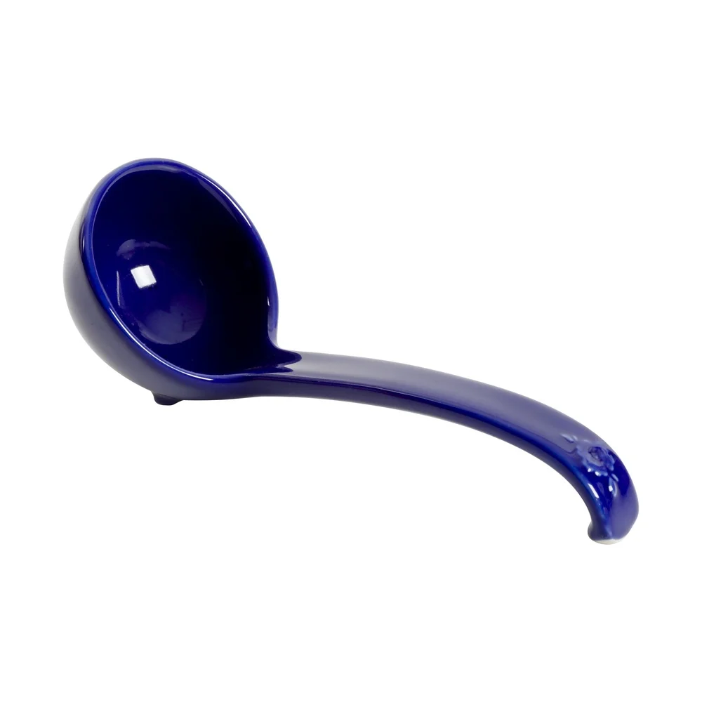 شوربة تورين سيراميك الكوبالت سعة 3.17 لترًا مع مغرفة بتصميم زهور عتيقة وآمنة للطعام ومتينة من الخزف الحجري قطعة مركزية تخدم مثالية