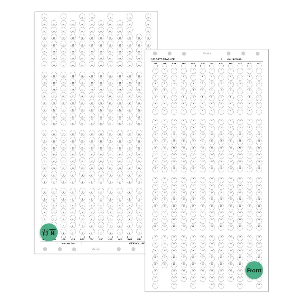 Fromthenon 365Days Tracker Refill Paper-Foldable Four-Page Loose-Leaf Inserts for Planner Yearly Habit Tracker A6A7A8 Compatible