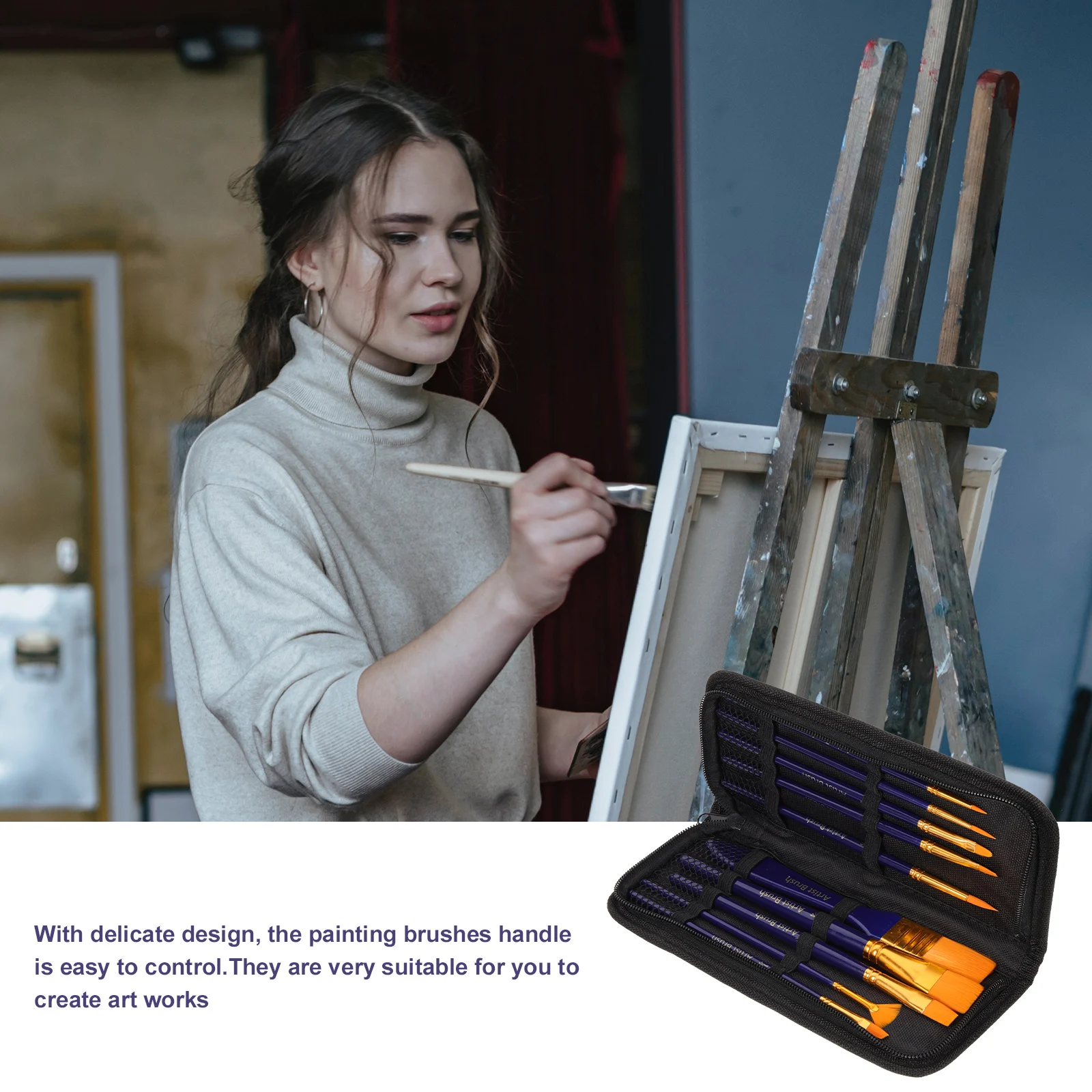 

1 set Oil Brush Set Professional Watercolor Paint Brushes for Acrylic Painting Portable Lightweight Ergonomic Artist Supply