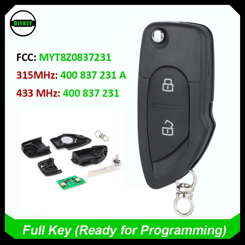 

DIYKEY MYT8Z0837231, 400 837 231 , 400 837 231A 315/433Mhz ID48 Chip Keyless Entry Remote Flip Key Fob for Lambor-ghini Gallardo