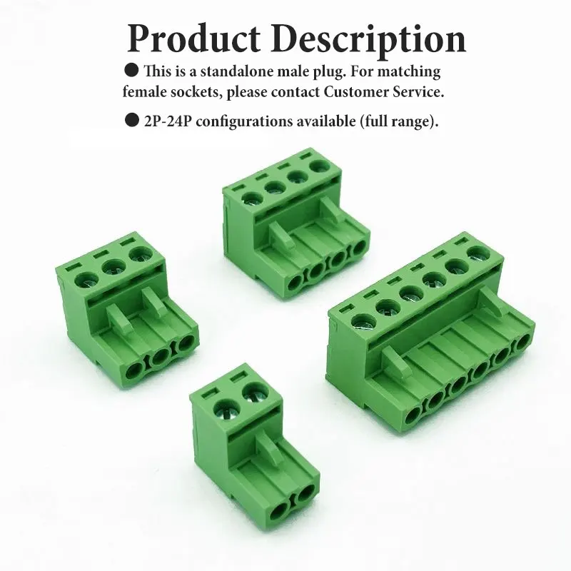 Copper Plug 5.08mm Green Terminal Block Plug 2P-24P Positions Screw Connector PA66Flame Retardant 10A 300V Automotive,Smart Home