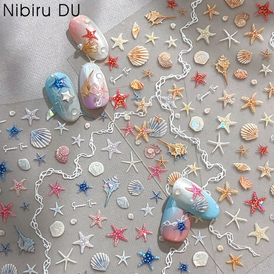 

5D Ocean Starfish Shell Nail Art Charms Nail Appliques Creative Self-adhesive Manicure Decorations Stickers Accessories