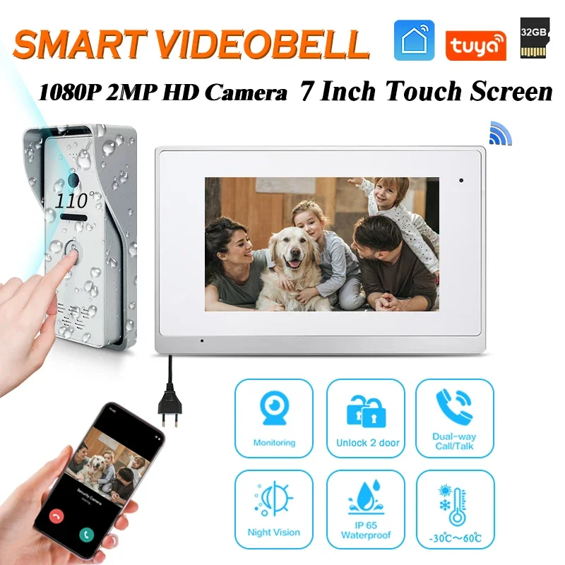 

7" smart tuya wifi module camera outdoor station inside indoor monitor doorbell temperature humidity sensor smoke detector