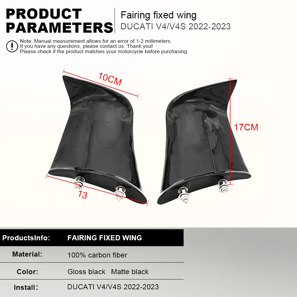 100% 3k Carbon Fibre Aerodynamic Winglet Spoiler For Ducati Panigale V4 V4S V4R 2022 2023 Motorcycle Fixed Wing Fairings