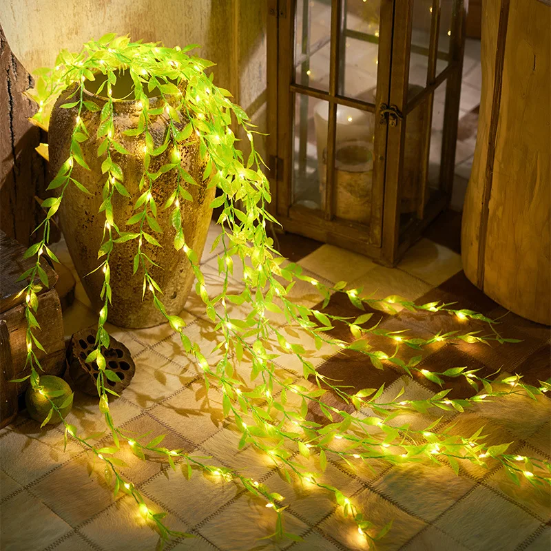 Guirnalda de luces Led de hojas verdes artificiales, guirnalda de luces de hadas para fiesta de Acción de Gracias, bricolaje, boda, dormitorio, decoración del hogar