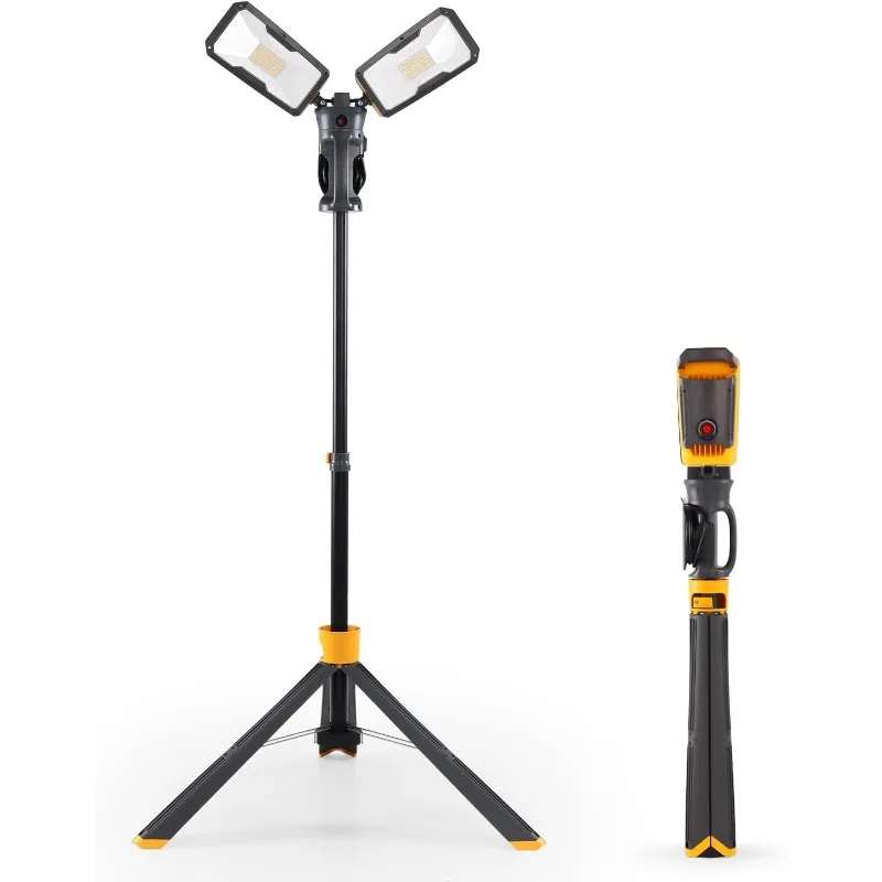 

【Upgraded】 6290Max 11000 Lumen 92W Dimmable LED Work Light with Telescoping Tripod, Adjustable Color Temperature Dual-Head Work