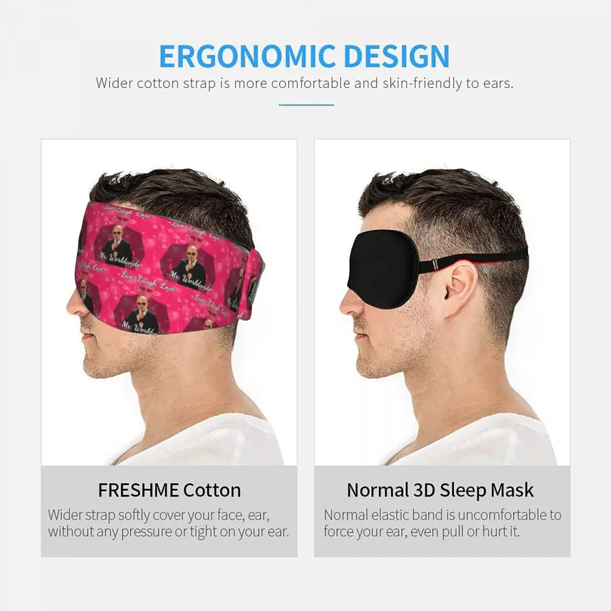 Mr Worldwide Live Laugh Love sleep eye mask Light Blocking Portable Eye Cover for Girls Boys Office Nap Party Eyeshade eyepatch view 5