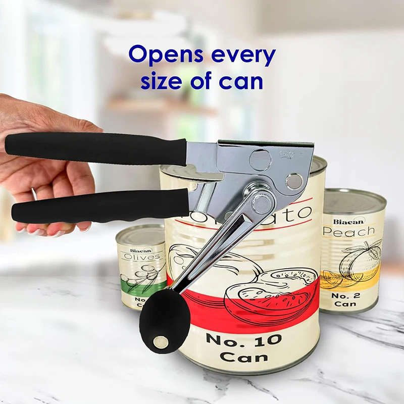 Commercial Can Opener Hand Crank Can Opener Manual Heavy Duty with Comfortable Extra-Long Handles Oversized Knob