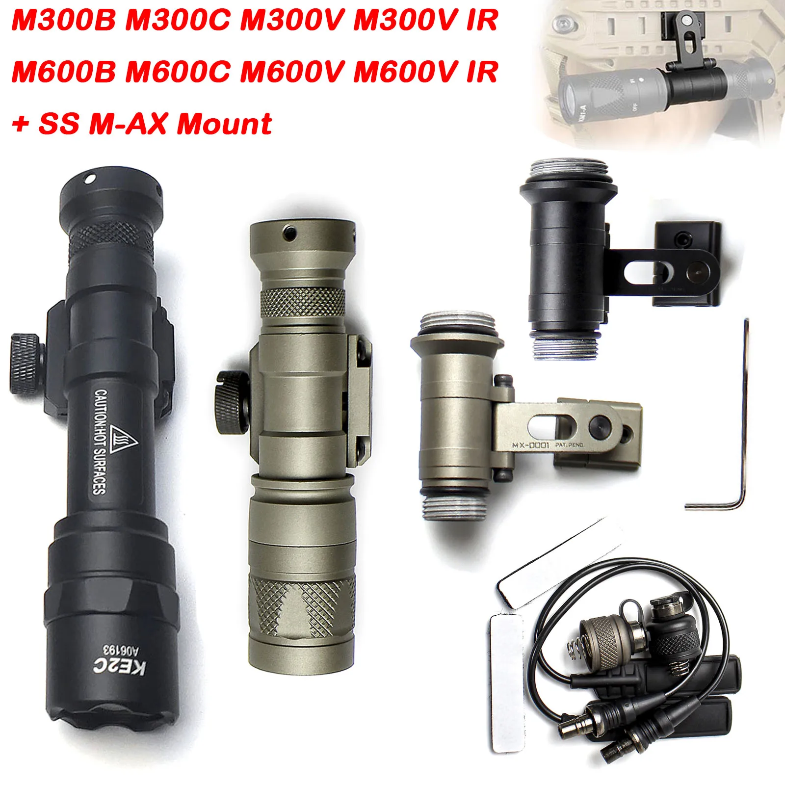 

Tactical SS MAX Helmet Light Mount with M300V M600V IR M300B M600B M300C Flashlight Scout Light Hunting for Helmet Rail