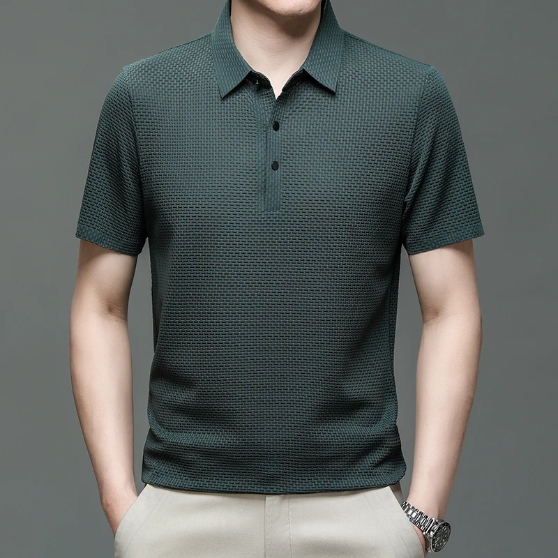 Golf Shirt Summer New Men's Lop-up Hollow Out Short Sleeve Polos Shirts Men Ice Silk Breathble Business Top Asian Size 2024