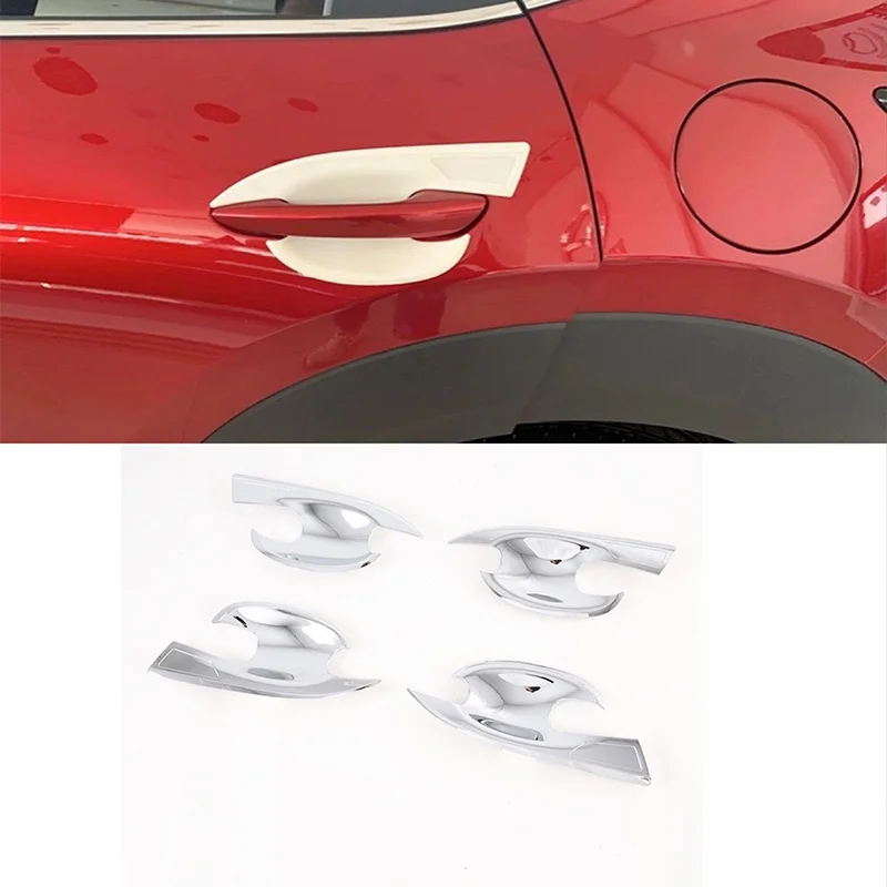 

4pcs ABS Silver Chrome For Mazda CX-30 2020 Car Outer Door Handles Decoration Frame Cover Doorknob Trim Protective Shell