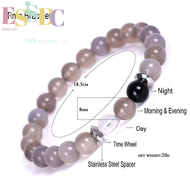 ESSDCW Creative Day&Night Time  Grey Onyx Beads 24-hour  Fashion Men Women Energy Crystal Bracelet Wholesale