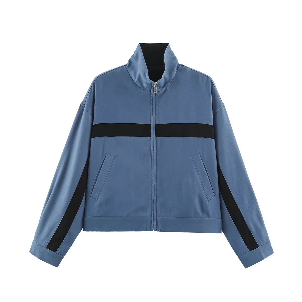 FANAN Damen Kontrast-Streifenjacke mit Reißverschluss Neu 2026 Herbst Stehkragen Langarm Damenmäntel Einfache Damenoberteile – Detail 3