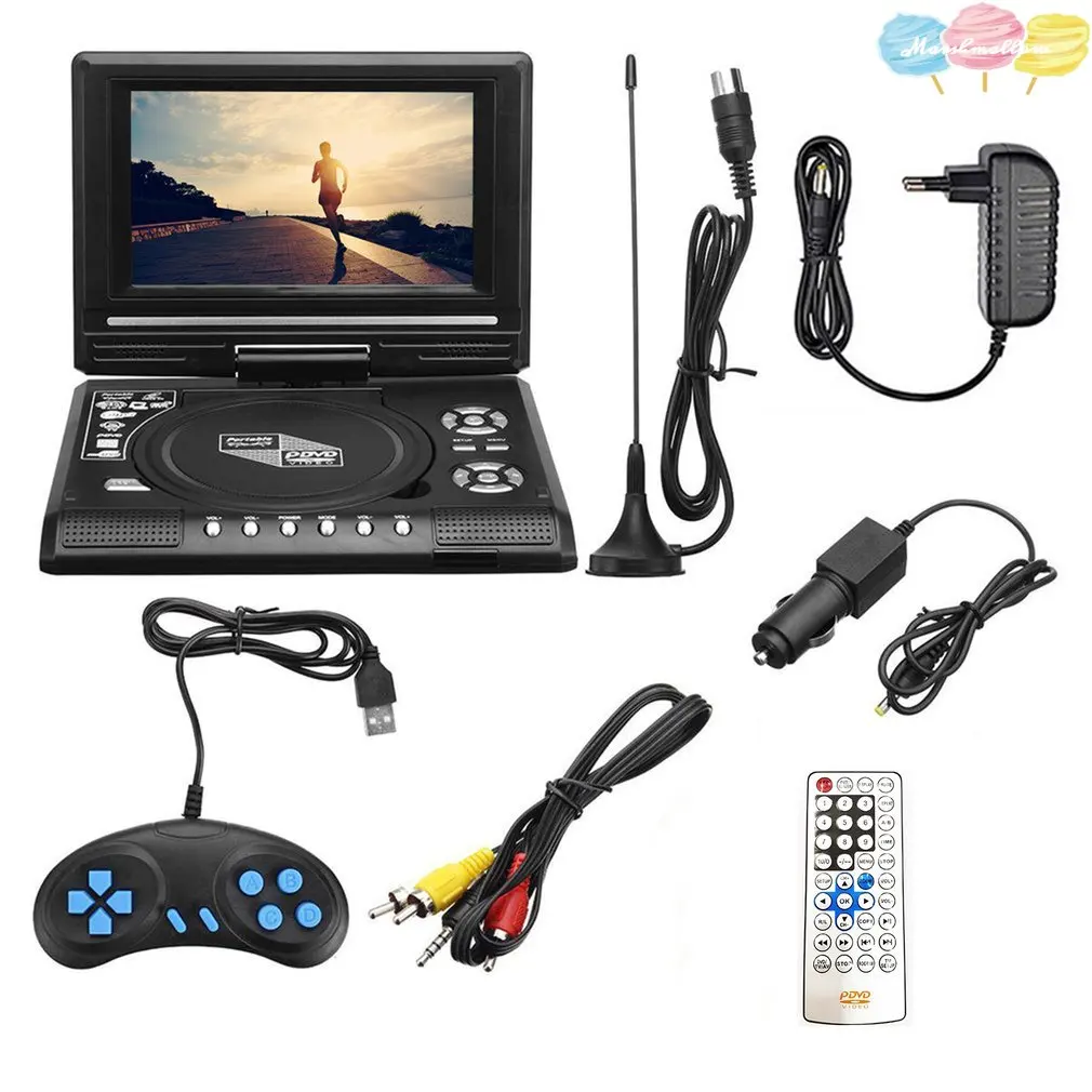 7.8 Inch Portable HD TV Home Car DVD Player VCD CD MP3 DVD Player USB  Cards RCA TV Portatil Cable Game 16:9 Rotate LCD Screen