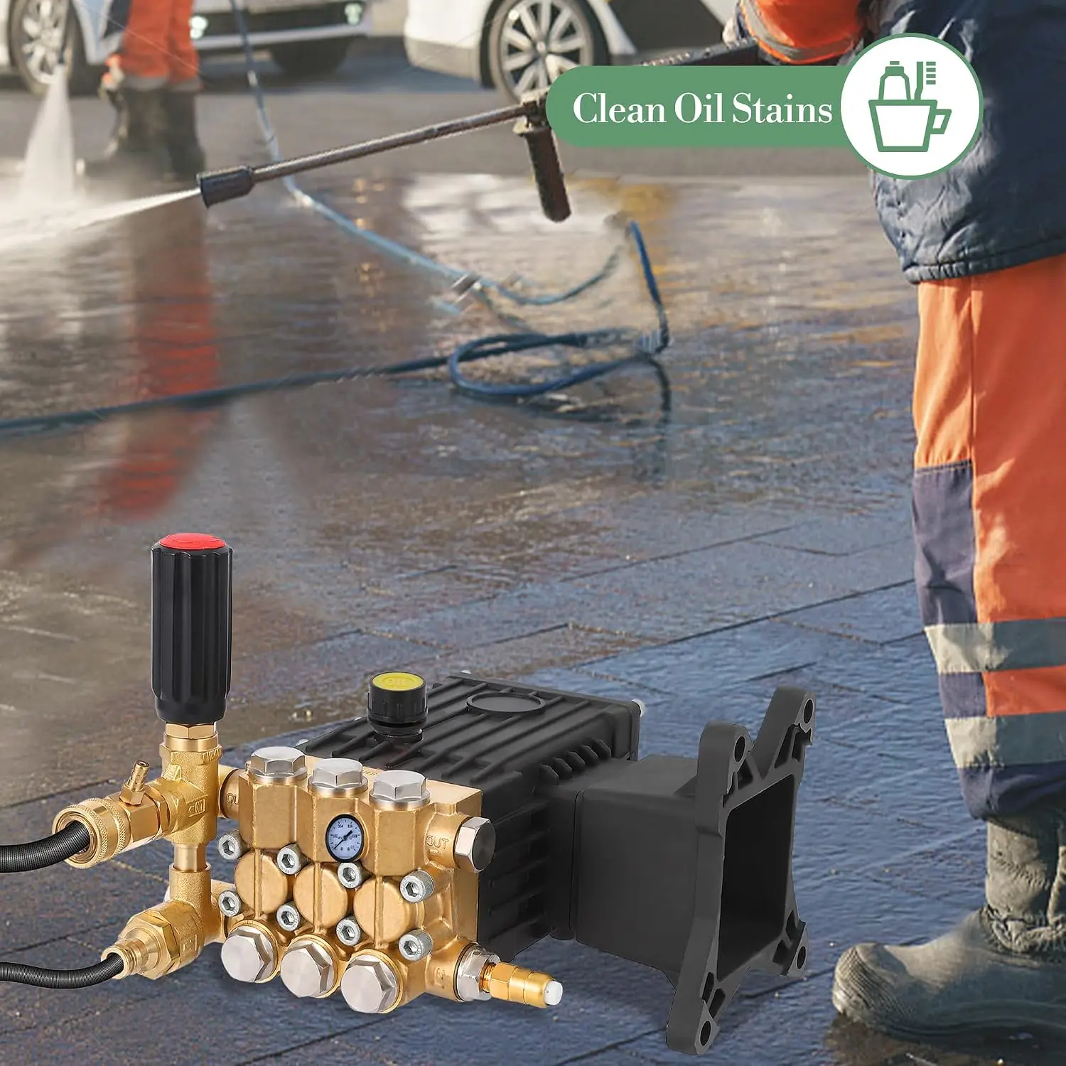 4400 PSI Pressure Washer Pump, Triplex Plunger, 1 in Shaft, Pressure Washer Pump, Power Washer Pump, Replacement Pump, Triplex Pump, Direct Drive Pump, Gas Pressure Washer