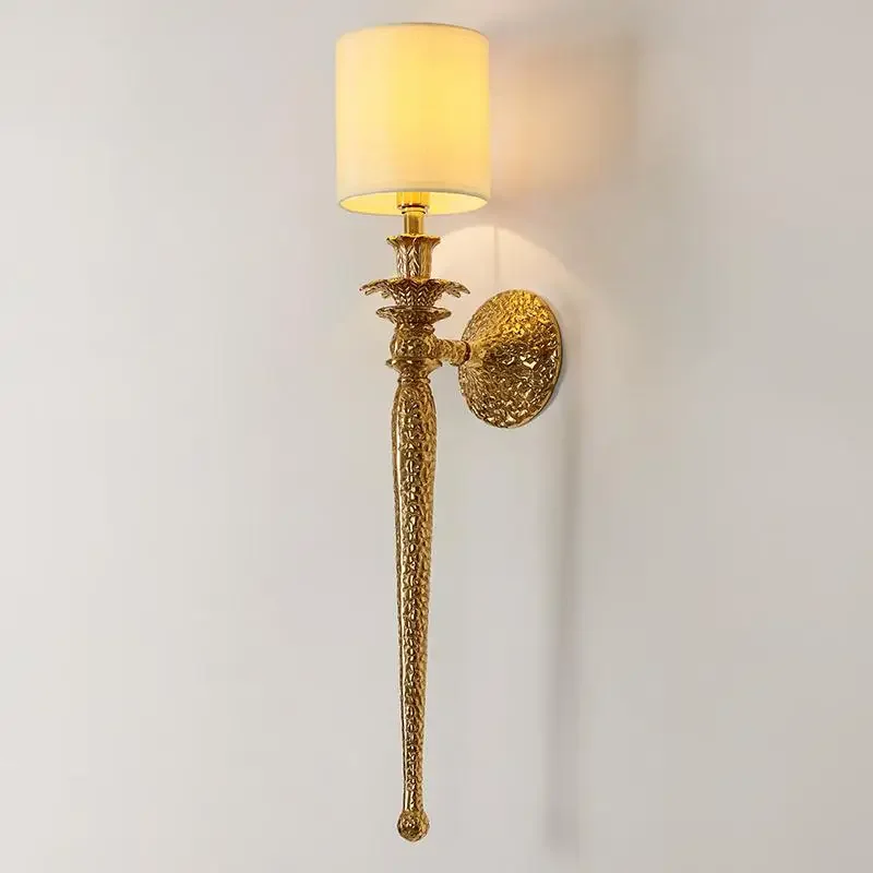

Full Copper Wall Lamp Luxury Living Room TV Background Wall Light Bedroom Bedside Lamp Simple Retro Staircase Lamp LED Lighting
