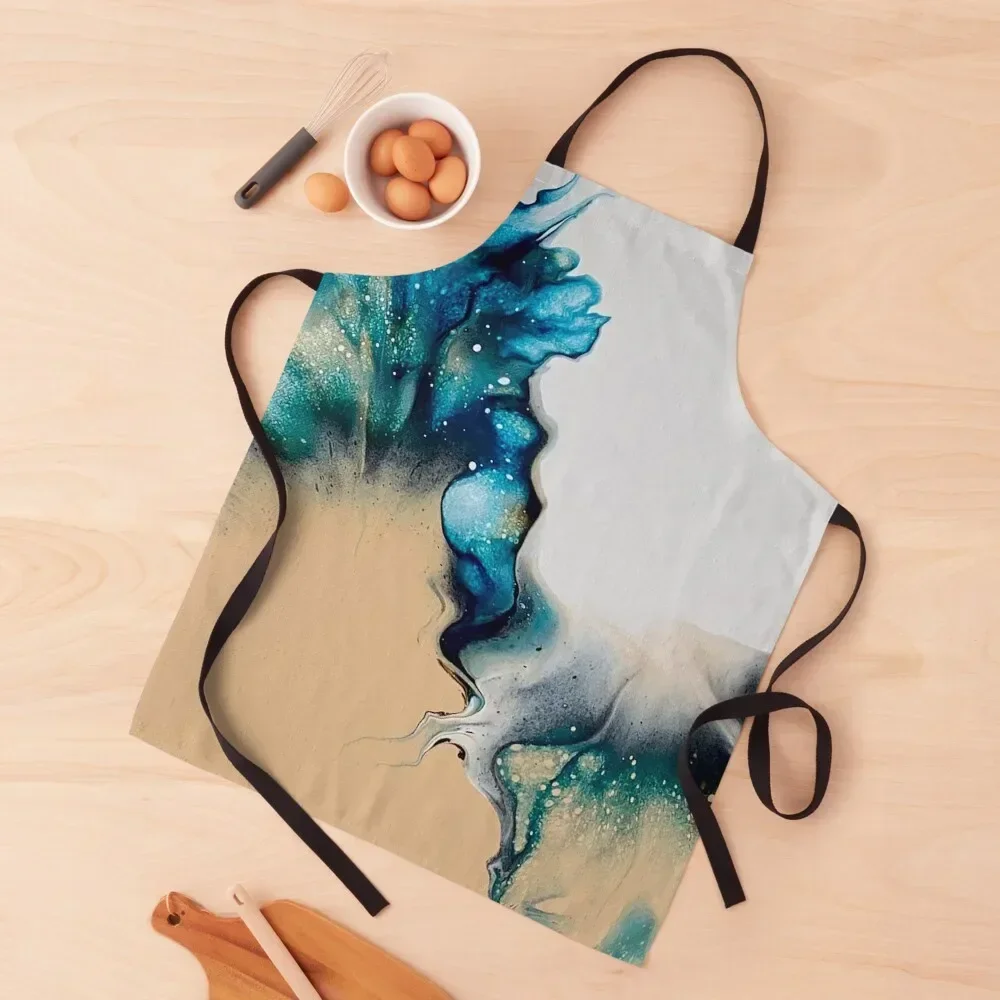 Blue, Tan, and White Ocean Inspired Abstract Fluid Art Panting by Crystal Coast Originals Apron restaurant accessories Apron