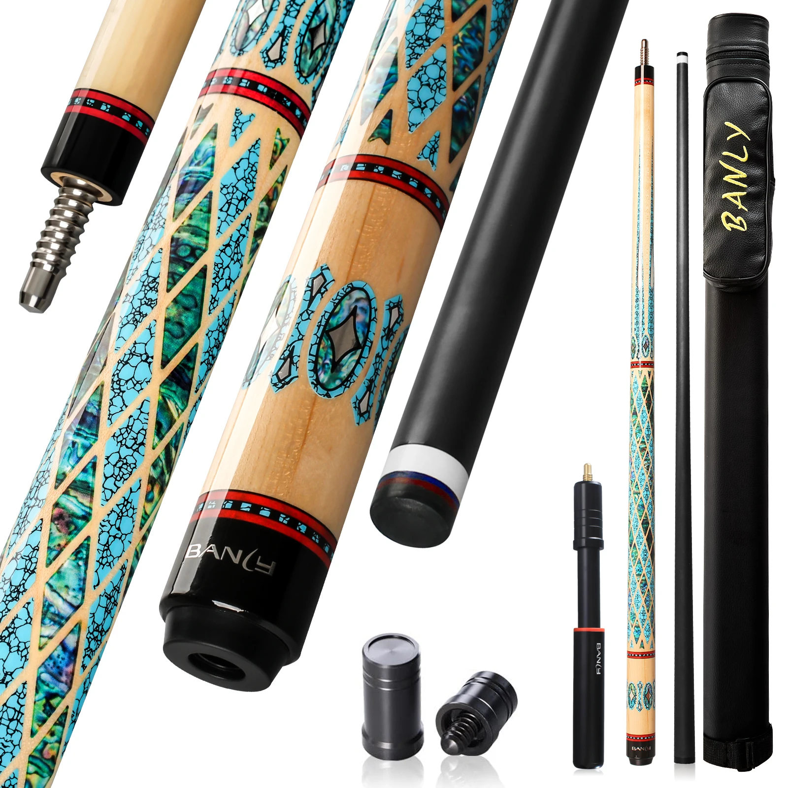 BANLY Neptune Series - Premium Carbon Fiber Shaft, Black Multi-layer Tip, Pro Taper Design. 3/8-8 Joint, Wrapless. Low Deflection Pool Cue