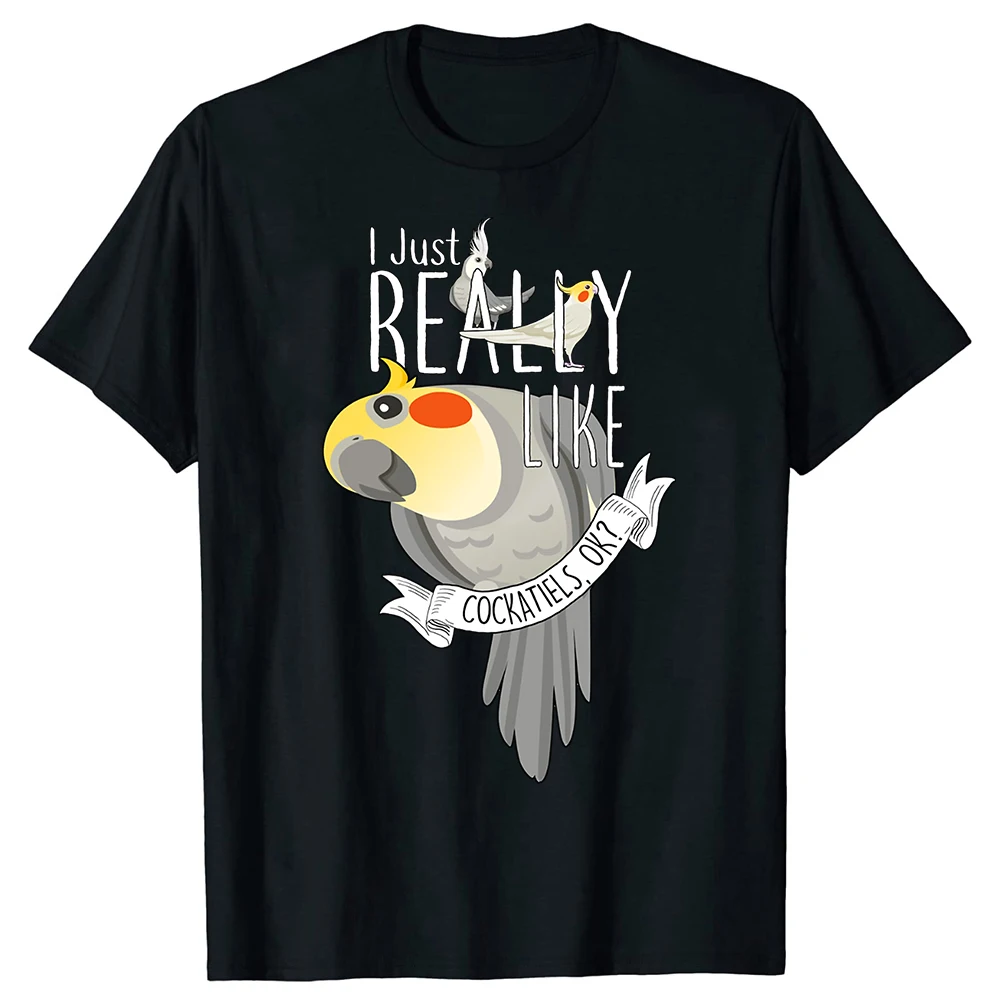 أنا فقط أحب كوكاتيلز موافق الجرافيك قميص مطبوع الرجال جميل الببغاء تي شيرت أبيض أسود قصير الأكمام الذكور قمم تي شيرت