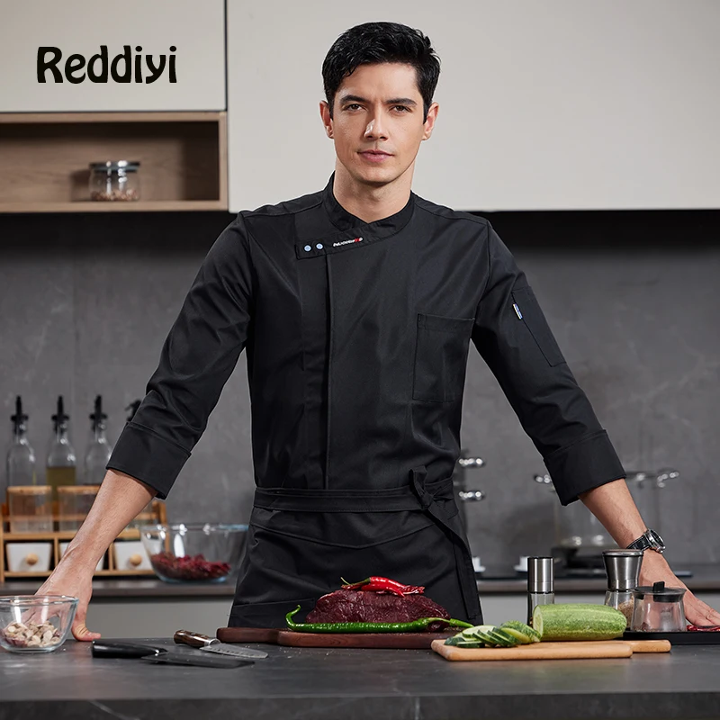 Kochuniform 3-teiliges Set Großhandel Unisex Küchenschürze Kochmütze Bäckerei Catering Arbeit Langarm Kochhemd Kellner Arbeitskleidung