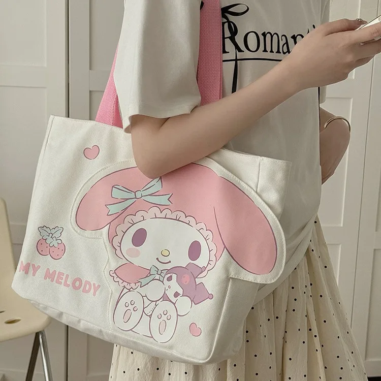 

Холщовые сумки Sanrio Mymelody Cinnamoroll, продуктовая сумка, сумка для покупок, сумка-тоут, портативные сумки через плечо, сумка для покупок под подмышкой