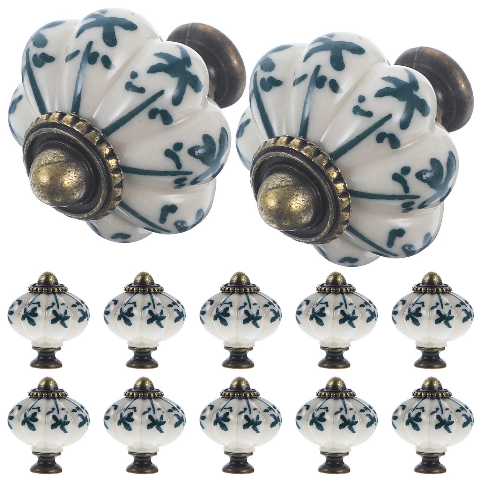 12 шт. изысканные керамические ручки для ящиков, синий и белый дизайн в виде тыквы для шкафов, комодов, декор, винтажные ручки для ящиков