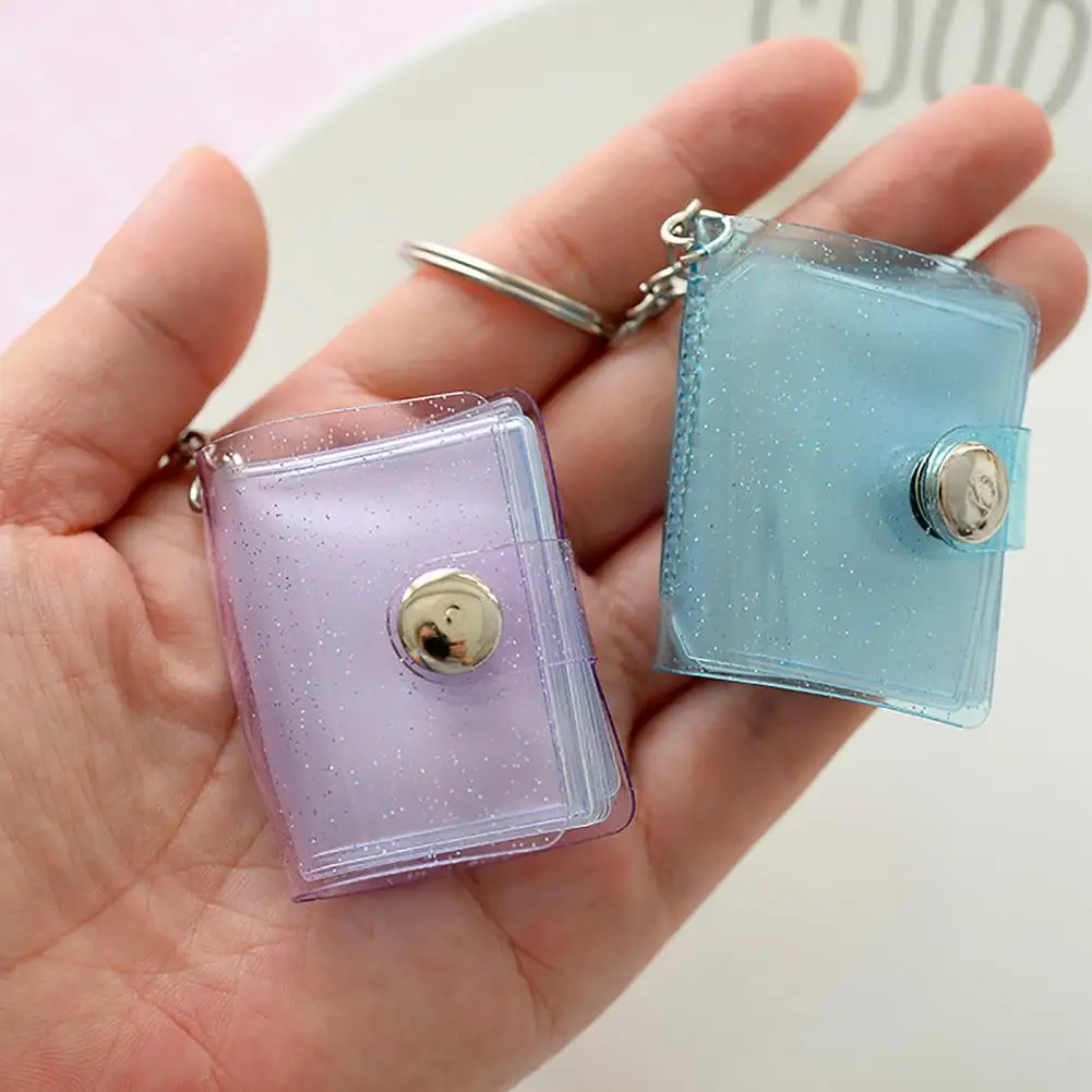 1/2 Inch Mini Photo Album Page Sequins Transparent Snap Hanging Ring 16 Pockets Card Photo Holder Memory Gift