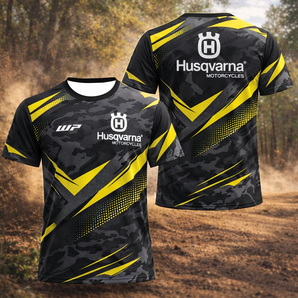 

2026 Popular Husqvarna Motorcycle Graphic Print T-Shirt Casual Streetwear for Riders Oversized Comfort Fit Tee