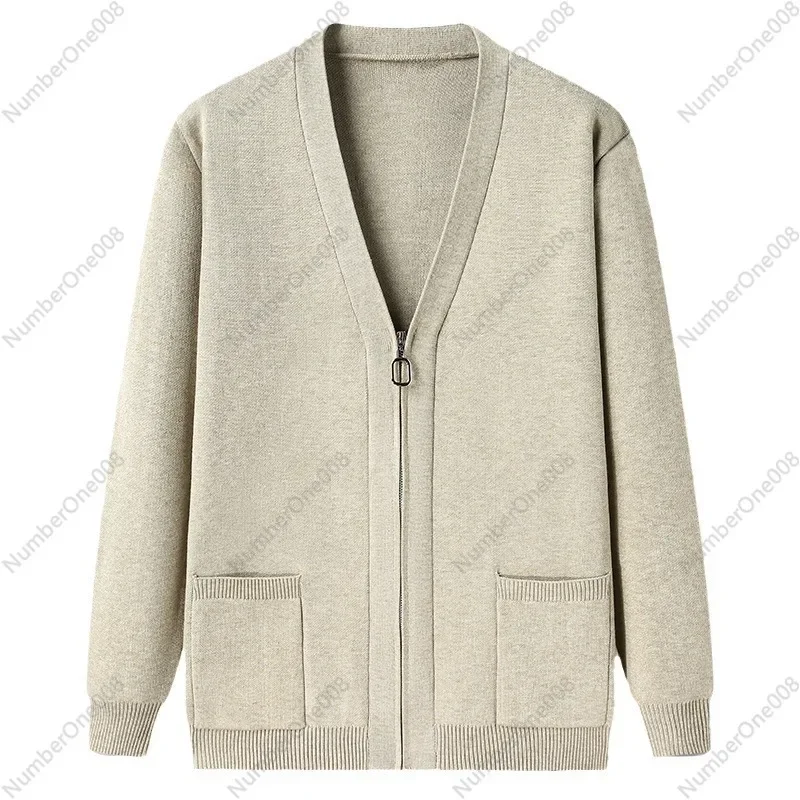 

Мужской вязаный кардиган, новинка осени 2024, однотонный однотонный свитер на молнии с длинными рукавами и карманами на пуговицах, мужская куртка